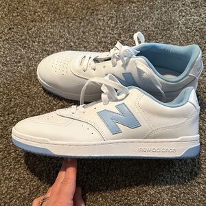 New Balance White and Light Blue Men's Sneakers